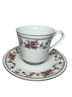 White/Pink/Rust Floral Porcelain Fine China Teacup & Saucer Set by Sheffield